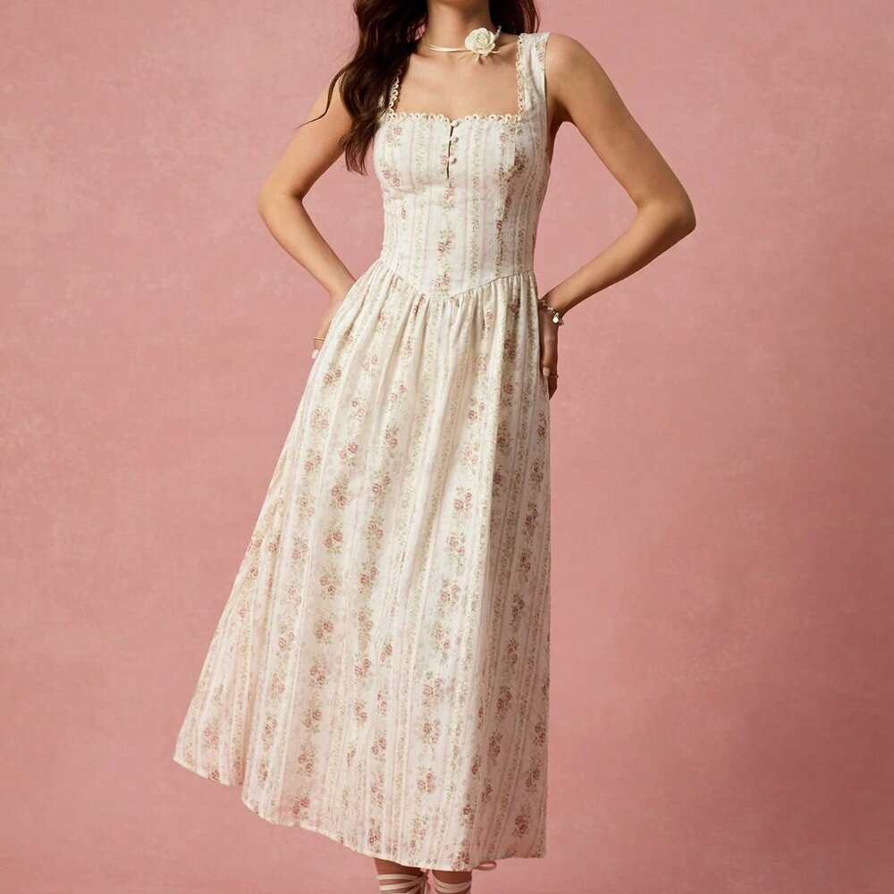 Cream Elegant Women's Romantic Maxi Dress - Picture 7 of 8